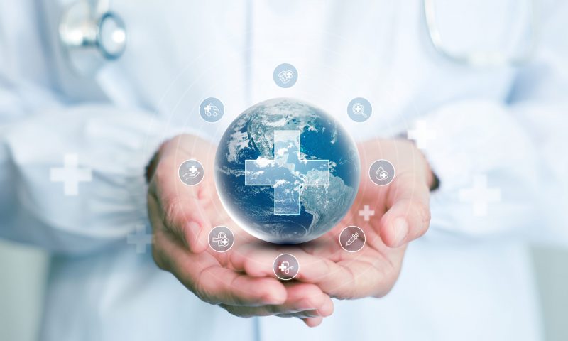Health care medical science with digital technology. doctor in a white coat innovation, treatment, medicine and medical research in hospital. Elements of this image furnished by NASA.